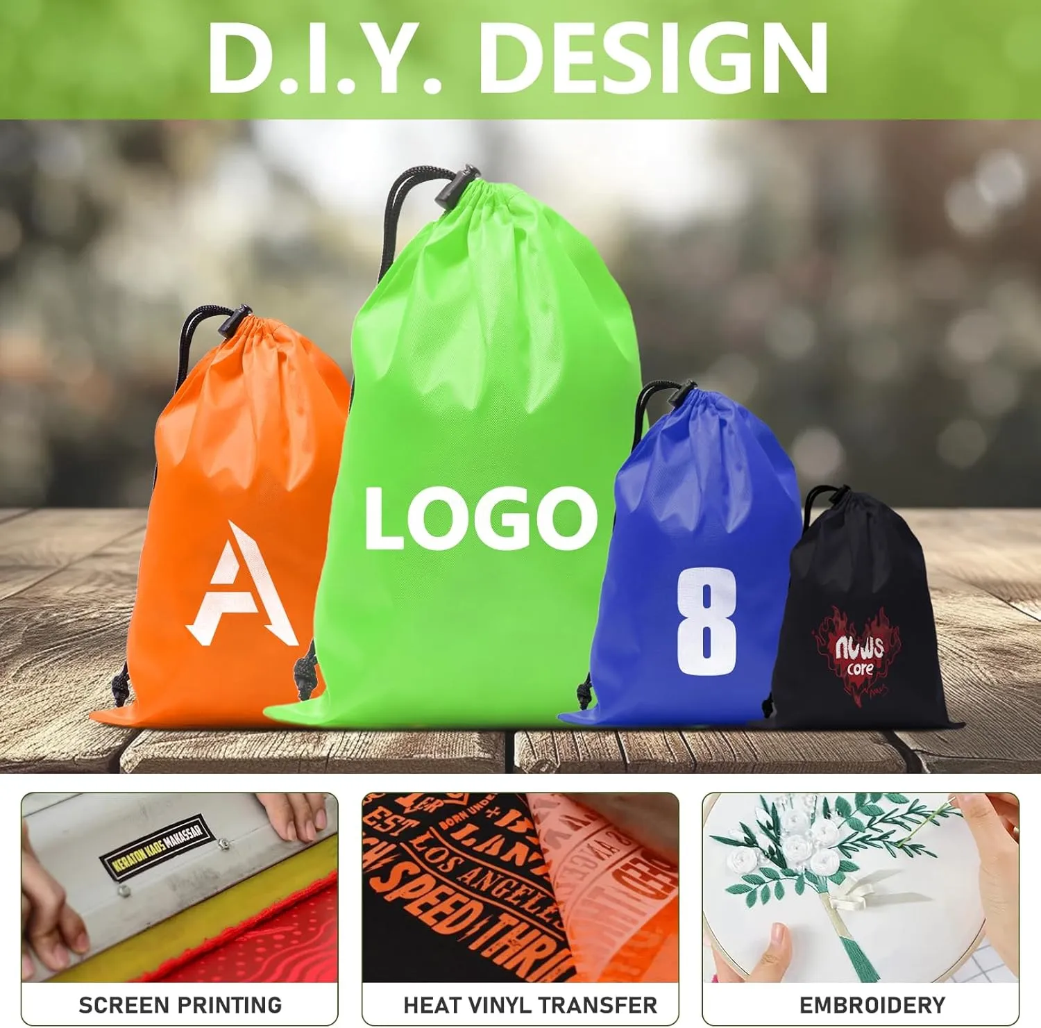 iMucci Upgrade Waterproof Drawstring Bag Sack Nylon Bag Ditty Bag for Gym Traveling, Hiking, Yoga, Shopping
