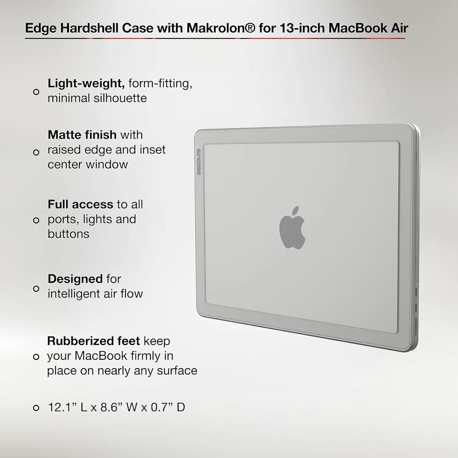 Incase Edge Hardshell with Makrolon® - MacBook Air 13 inch Case - 2025, 2024, 2023, 2022, M4, M3, M2 - MacBook Case, Laptop Cover, Protective Hard Shell, Scratch Resistant, Rubberized Feet - Clear