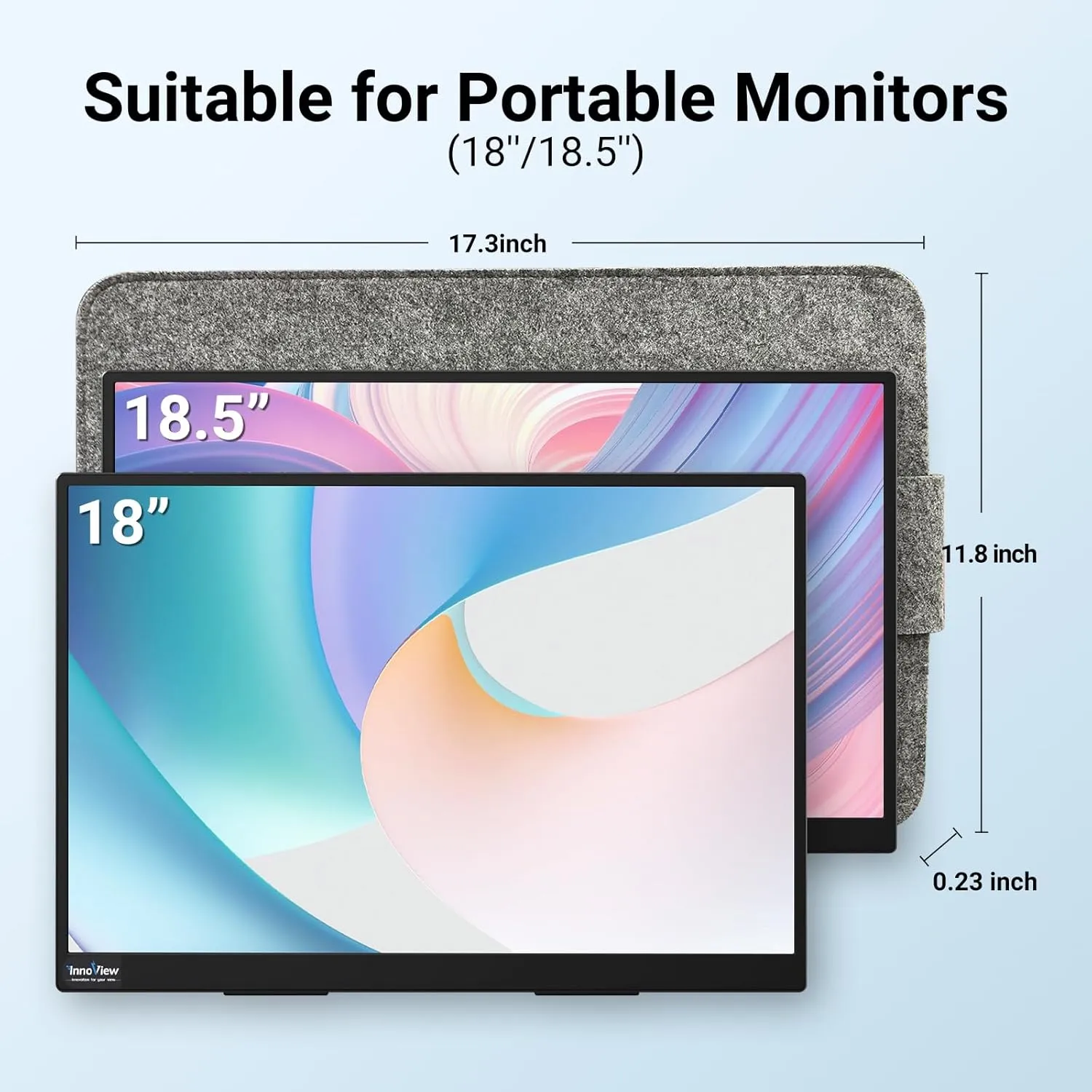 InnoView Portable Monitor Case for Most Large Portable Monitor Durable Lightweight Protective Laptop Sleeve Felt Storage Bag Compatible UPERFECT Arzopa 18/18.5 Inch Laptop Screen Extender