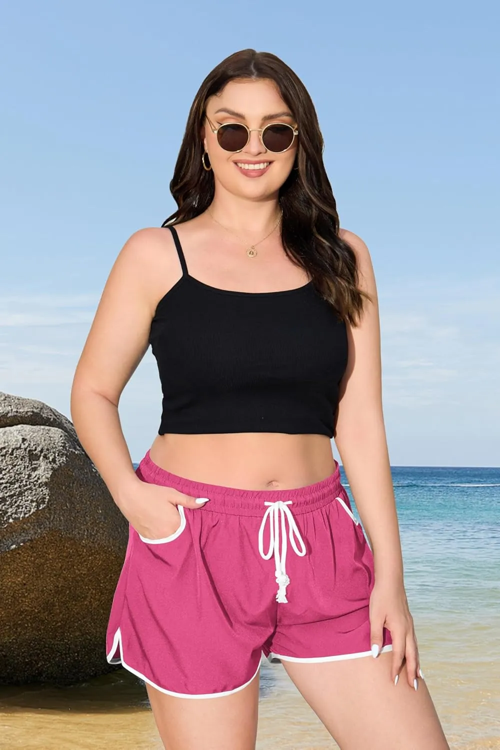 IN'VOLAND Women's Plus Size Swim Shorts Quick Dry Beach Boardshorts Swimwear Bottom Trunks with Pockets 2025