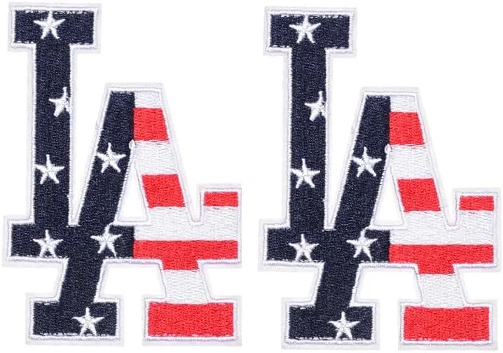 Iron on Patches Sports Teams Letter - Pack of 2 - Decorative for Clothing & Accessories, Ideal for Shirts, Jackets, Hats, Jeans, Shoes, Bags - Durable, Easy Apply (LA Stars - 2.5" x 3.5")