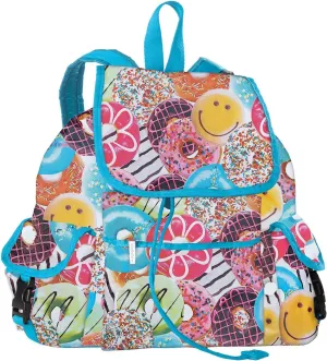 iscream Dreamin' Donuts Deluxe Knapsack Style 16.5" x 13" Backpack with Multi Pockets and Drawstring & Flap Closure