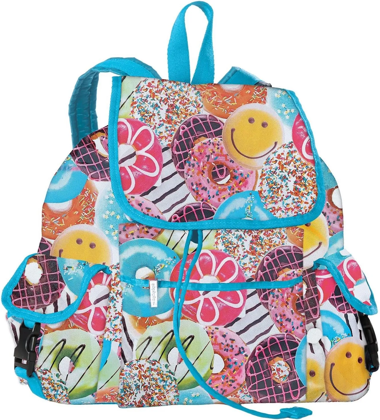 iscream Dreamin' Donuts Deluxe Knapsack Style 16.5" x 13" Backpack with Multi Pockets and Drawstring & Flap Closure