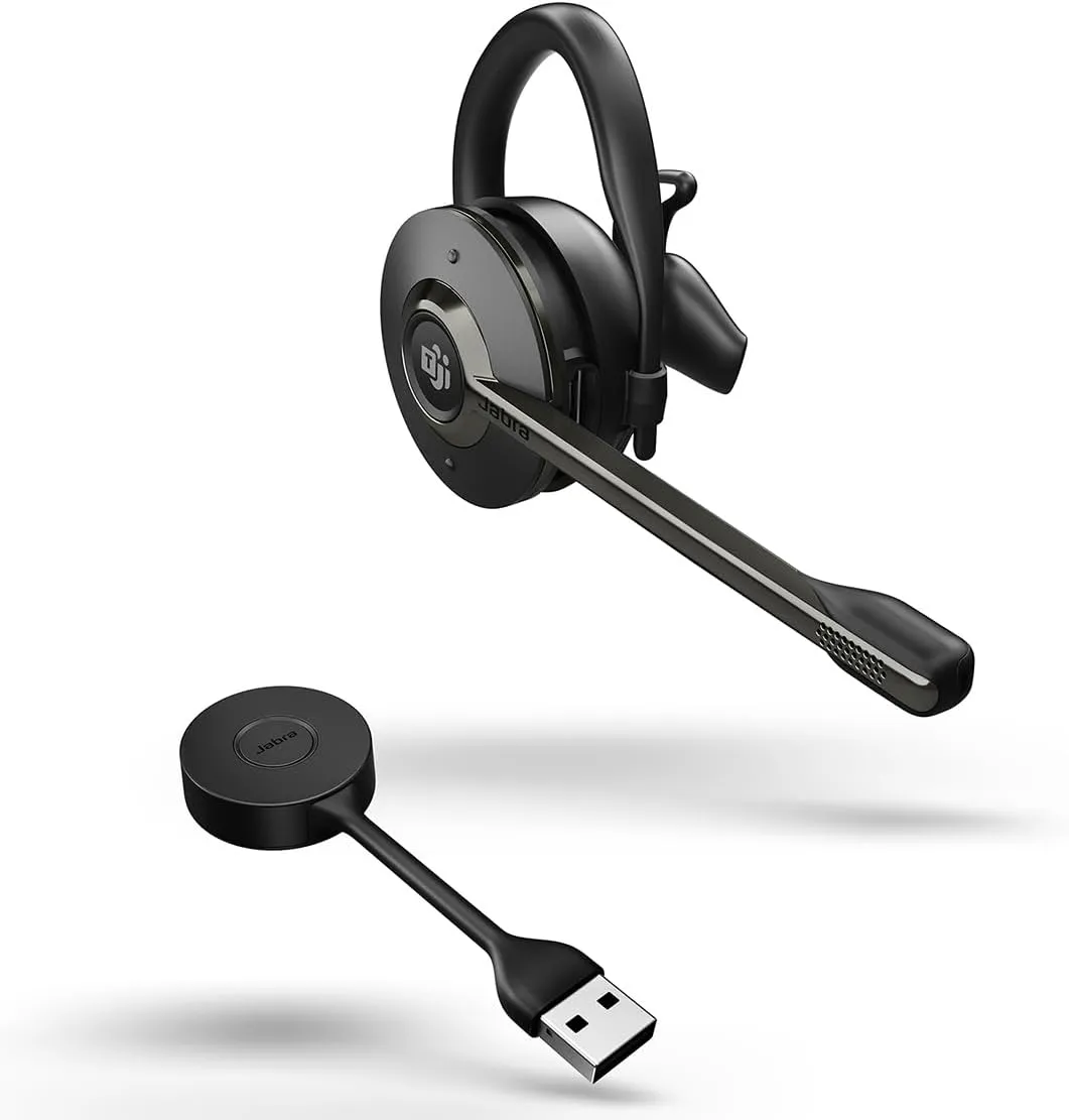 Jabra Engage 55 Convertible Wireless Headset with Ear Hook, Headband & Neckband, Link 400 USB-A DECT Adapter – Noise-Cancelling Microphone – MS Teams Certified, Works with All Other Platforms – Black