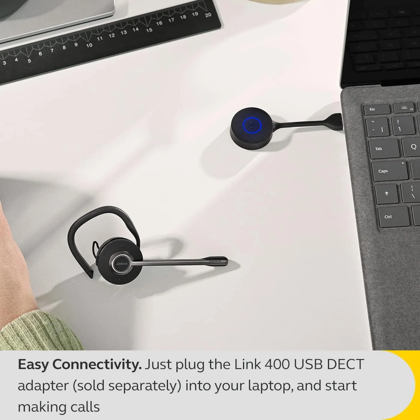Jabra Engage 55 Convertible Wireless Headset with Ear Hook, Headband & Neckband, Link 400 USB-A DECT Adapter – Noise-Cancelling Microphone – MS Teams Certified, Works with All Other Platforms – Black