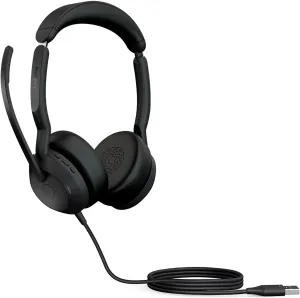 Jabra Evolve2 50 Wired Stereo Headset - with AirComfort Technology, Noise-Cancelling Mics & Active Noise Cancellation - MS Teams Certified, Works with All Other Platforms - Black