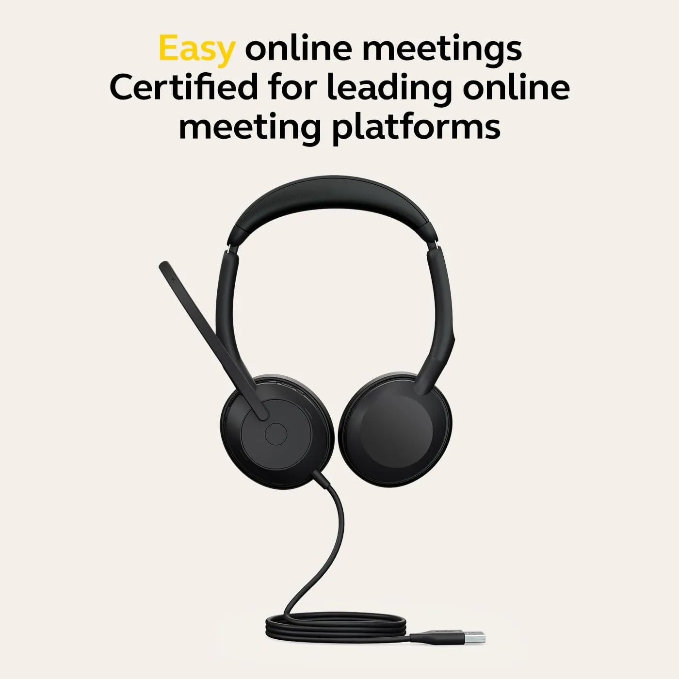 Jabra Evolve2 50 Wired Stereo Headset - with AirComfort Technology, Noise-Cancelling Mics & Active Noise Cancellation - MS Teams Certified, Works with All Other Platforms - Black