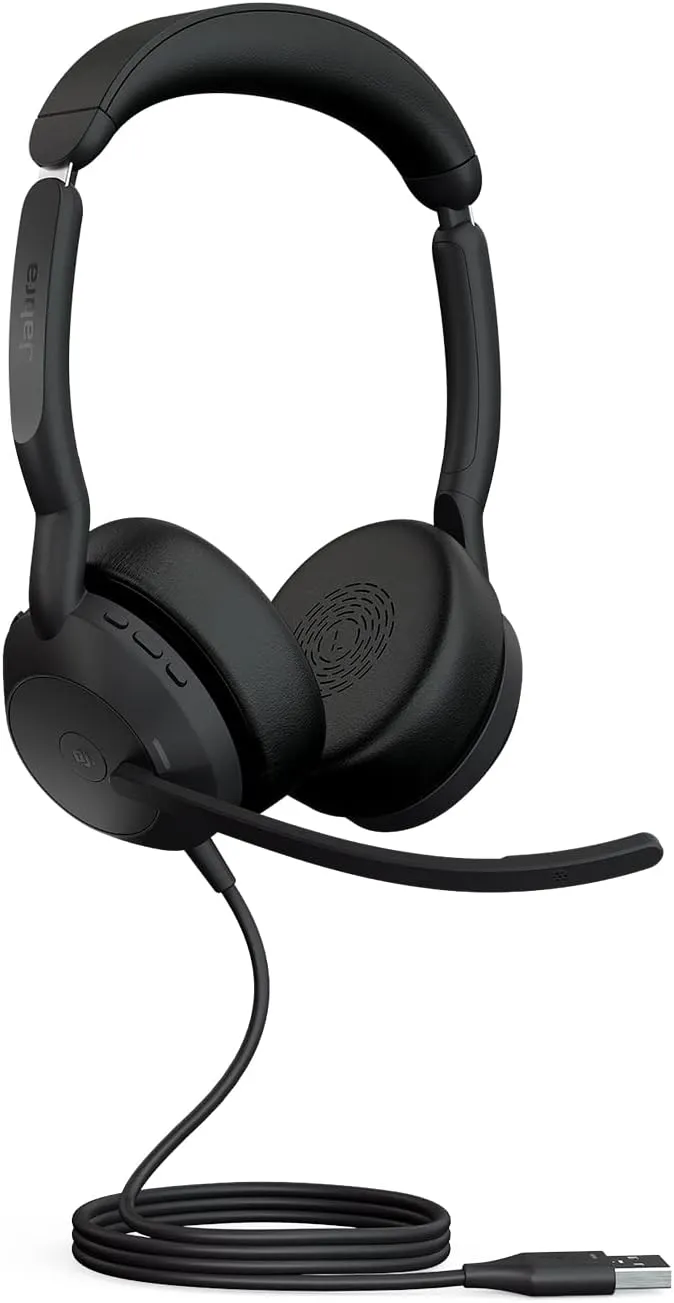 Jabra Evolve2 50 Wired Stereo Headset - with AirComfort Technology, Noise-Cancelling Mics & Active Noise Cancellation - Works with All Leading UC Platforms Such as Zoom & Google Meet - Black