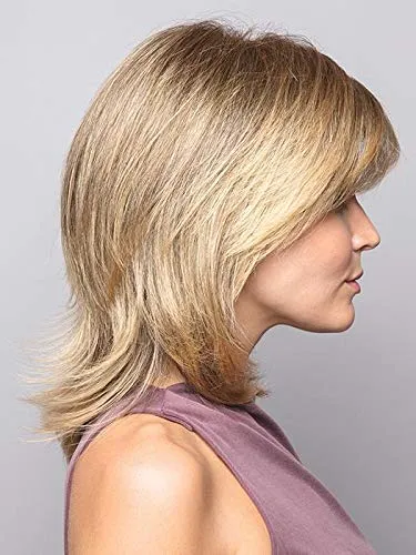 Jade Wig Color Vanilla Lush - Noriko Wigs 9" Shoulder Length Flipped Feathered Layers Synthetic Average Cap Basic Cap Retro Bundle MaxWigs Hairloss Booklet