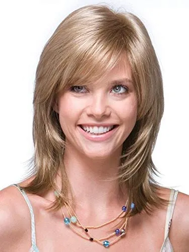 Jade Wig Color Vanilla Lush - Noriko Wigs 9" Shoulder Length Flipped Feathered Layers Synthetic Average Cap Basic Cap Retro Bundle MaxWigs Hairloss Booklet