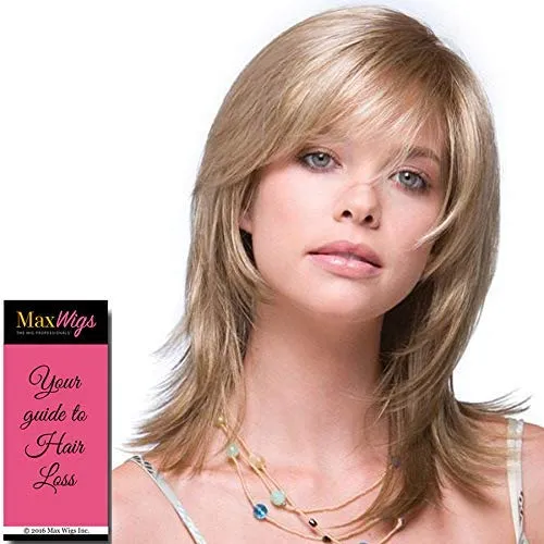 Jade Wig Color Vanilla Lush - Noriko Wigs 9" Shoulder Length Flipped Feathered Layers Synthetic Average Cap Basic Cap Retro Bundle MaxWigs Hairloss Booklet