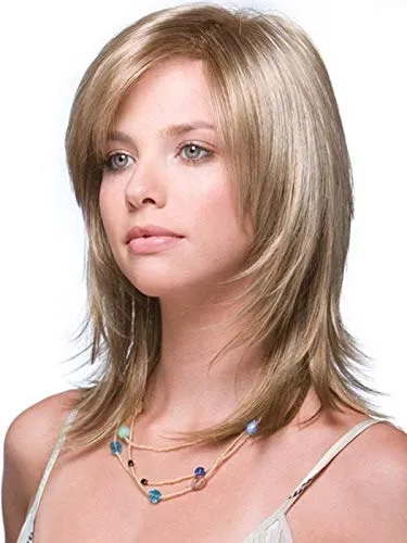 Jade Wig Color Vanilla Lush - Noriko Wigs 9" Shoulder Length Flipped Feathered Layers Synthetic Average Cap Basic Cap Retro Bundle MaxWigs Hairloss Booklet