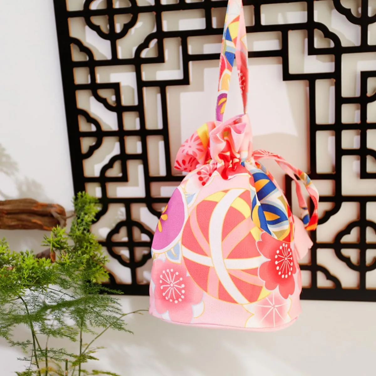 Japanese Drawstring Bag Kimono Handbag Blossom Sakura Bag Vintage Jewelry Coin Purse Gift Bag