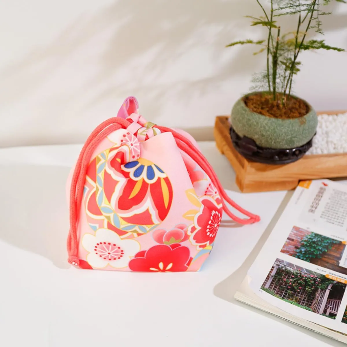 Japanese Drawstring Bag Kimono Handbag Blossom Sakura Bag Vintage Jewelry Coin Purse Gift Bag