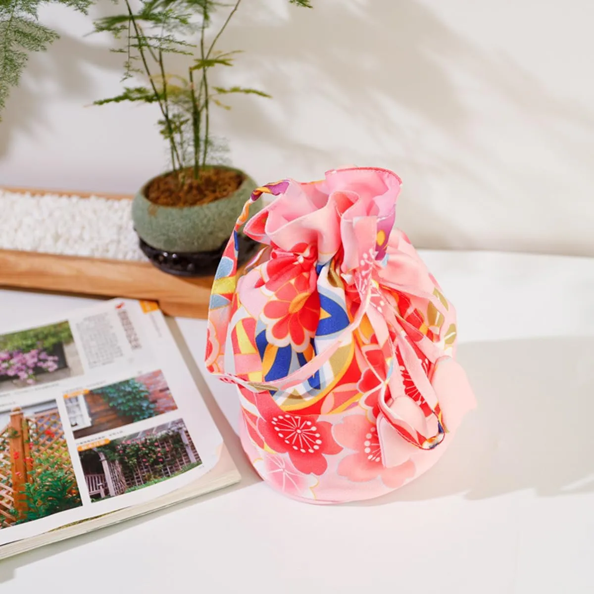 Japanese Drawstring Bag Kimono Handbag Blossom Sakura Bag Vintage Jewelry Coin Purse Gift Bag