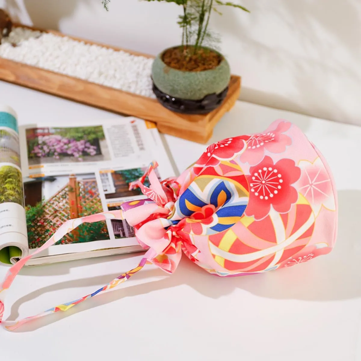 Japanese Drawstring Bag Kimono Handbag Blossom Sakura Bag Vintage Jewelry Coin Purse Gift Bag