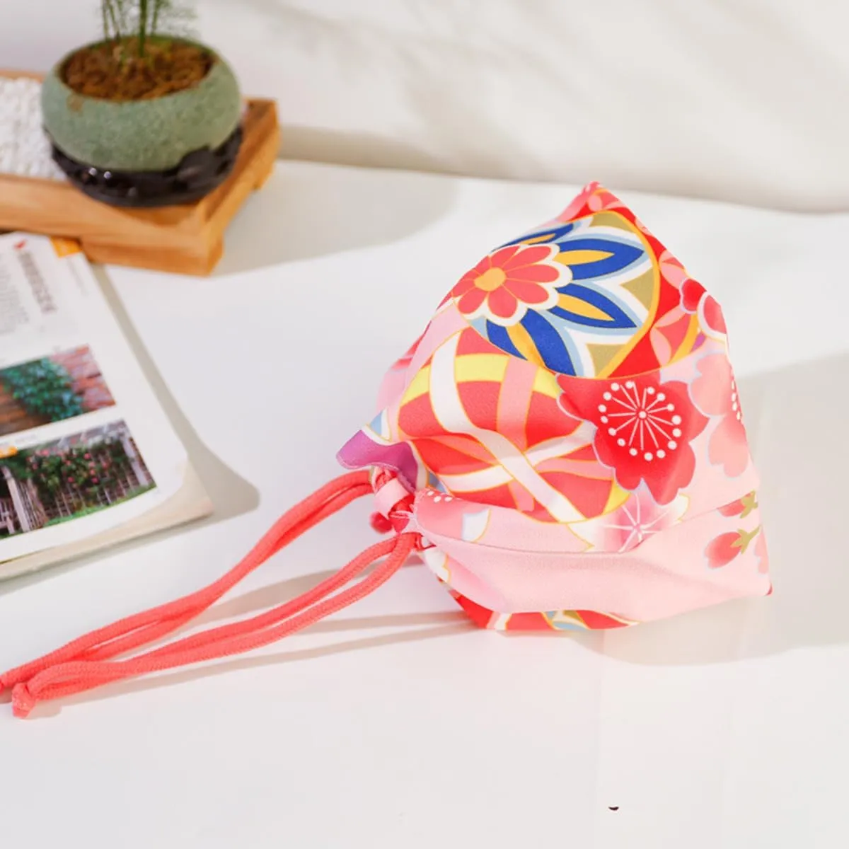 Japanese Drawstring Bag Kimono Handbag Blossom Sakura Bag Vintage Jewelry Coin Purse Gift Bag
