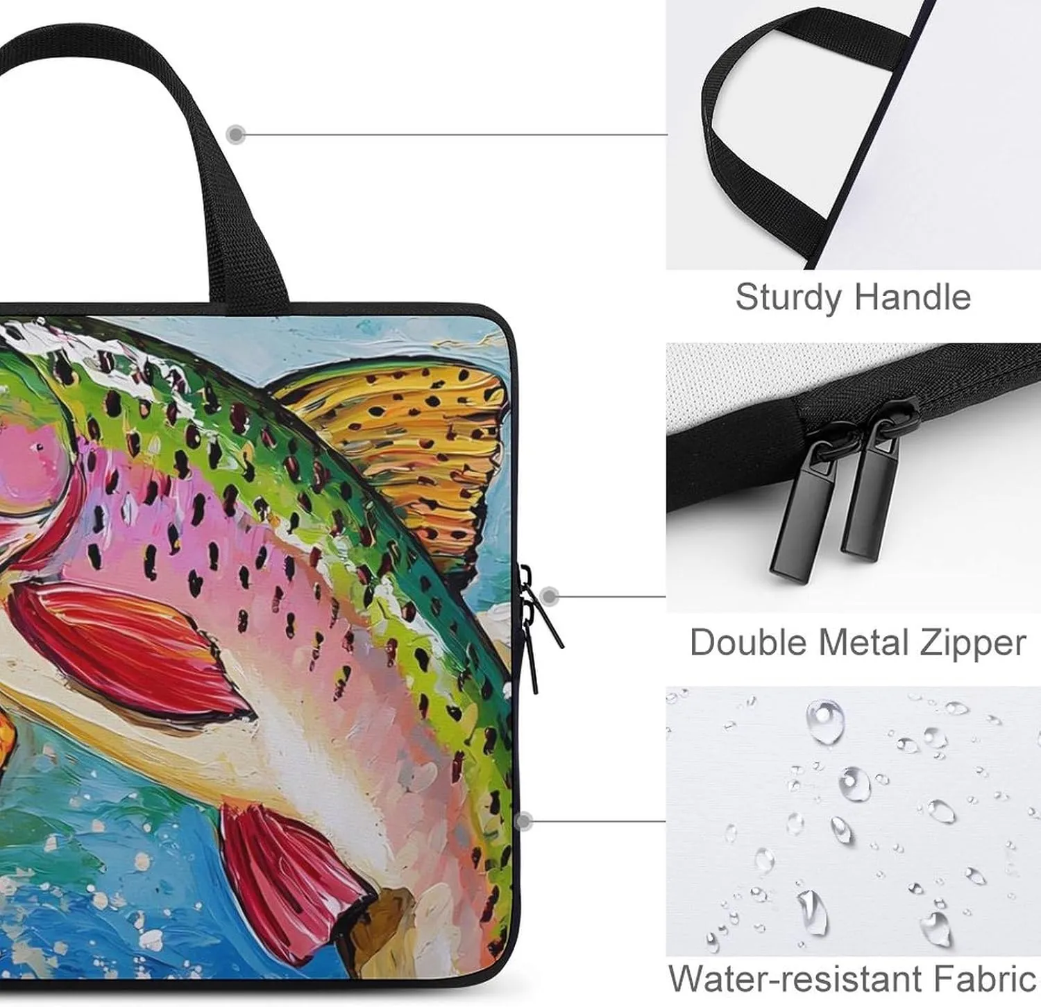 Japanese Trout Fish Jumping Laptop Sleeve Bag Computer Carrying Case Laptops Protective Cover for Travel Business