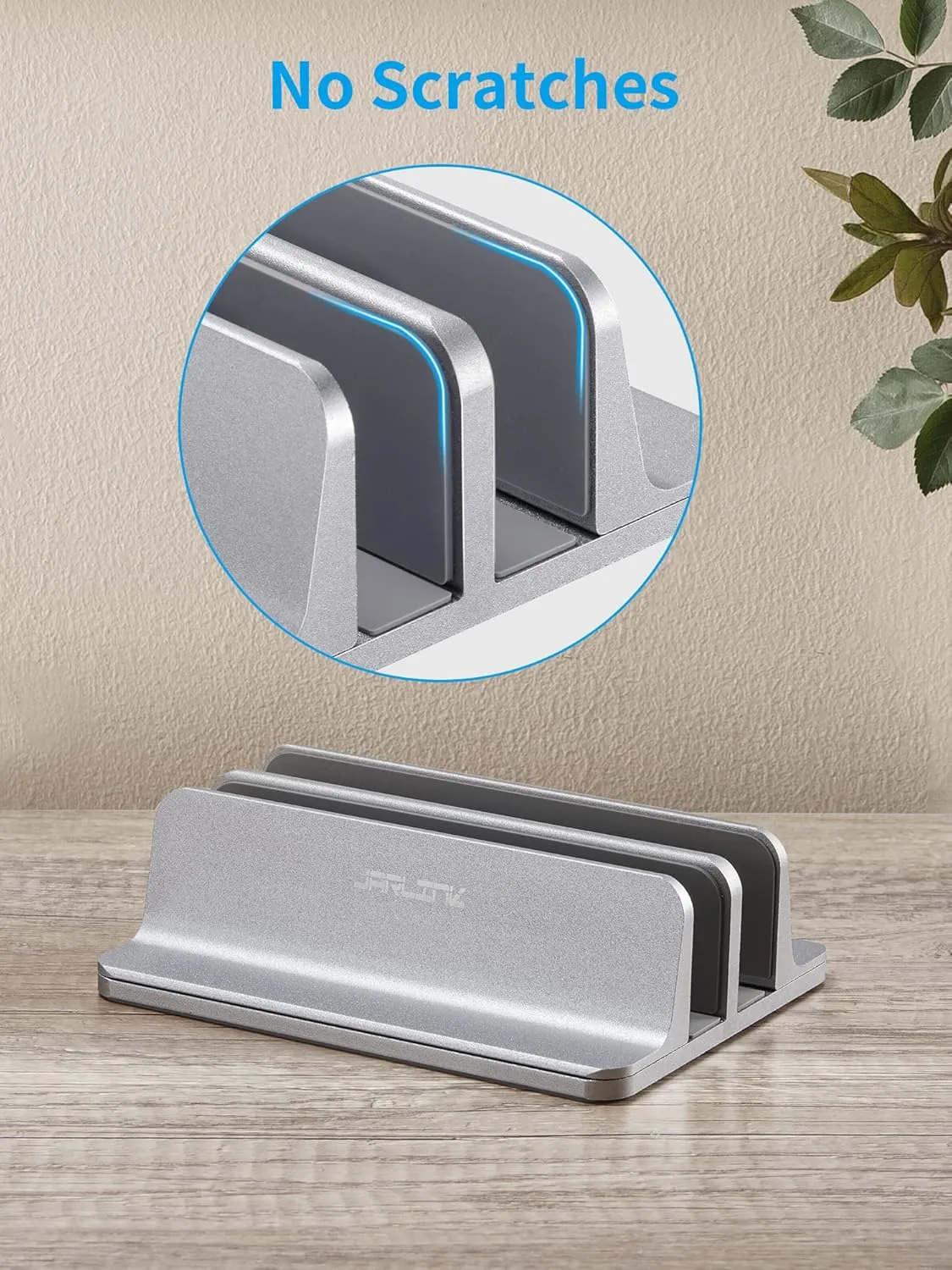 JARLINK Vertical Laptop Stand Holder, Aluminum Double Desktop Stand Holder with Adjustable Dock (Up to 17.3 inch), Fits All MacBook, Surface, Chromebook, and Gaming Laptops, Grey