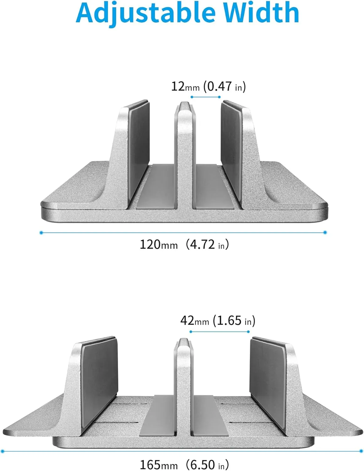 JARLINK Vertical Laptop Stand Holder, Aluminum Double Desktop Stand Holder with Adjustable Dock (Up to 17.3 inch), Fits All MacBook, Surface, Chromebook, and Gaming Laptops, Grey