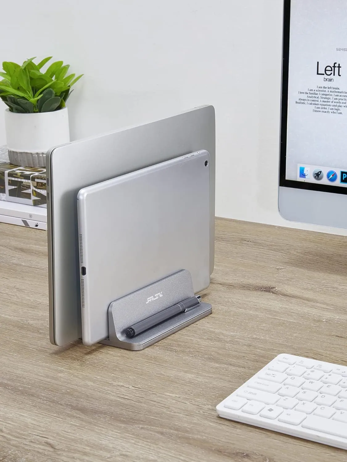 JARLINK Vertical Laptop Stand Holder, Aluminum Double Desktop Stand Holder with Adjustable Dock (Up to 17.3 inch), Fits All MacBook, Surface, Chromebook, and Gaming Laptops, Grey