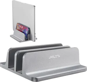JARLINK Vertical Laptop Stand Holder, Aluminum Double Desktop Stand Holder with Adjustable Dock (Up to 17.3 inch), Fits All MacBook, Surface, Chromebook, and Gaming Laptops, Grey