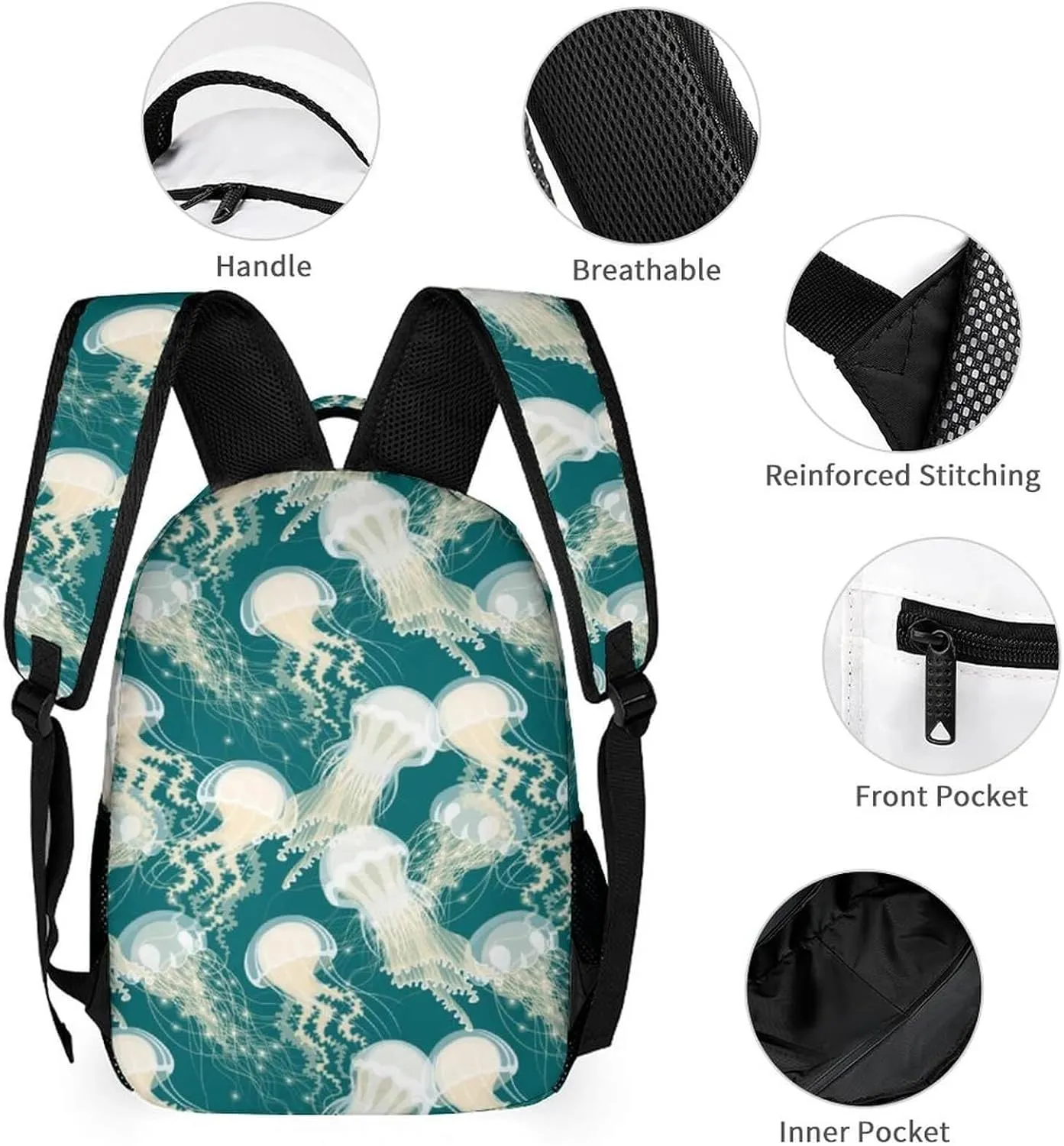 Jellyfish Backpack for Kids Girls Boys School, 16 Inches Cute Jellyfishes Theme Bookbag, Adjustable, Lightweight, Large Capacity, Colorful Daily Casual Backpacks