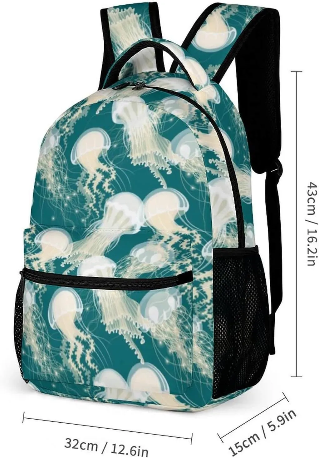 Jellyfish Backpack for Kids Girls Boys School, 16 Inches Cute Jellyfishes Theme Bookbag, Adjustable, Lightweight, Large Capacity, Colorful Daily Casual Backpacks