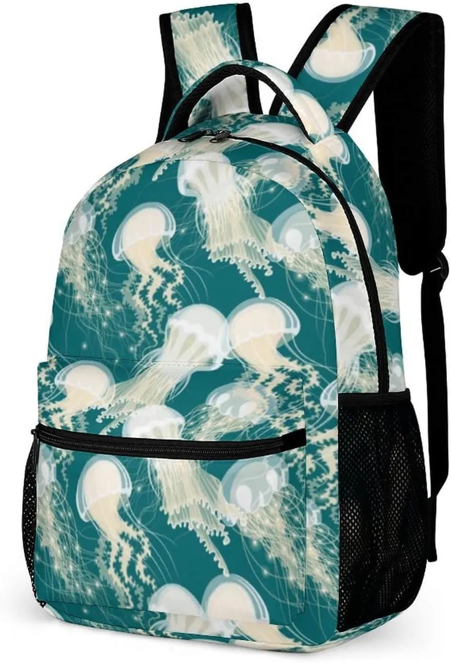 Jellyfish Backpack for Kids Girls Boys School, 16 Inches Cute Jellyfishes Theme Bookbag, Adjustable, Lightweight, Large Capacity, Colorful Daily Casual Backpacks