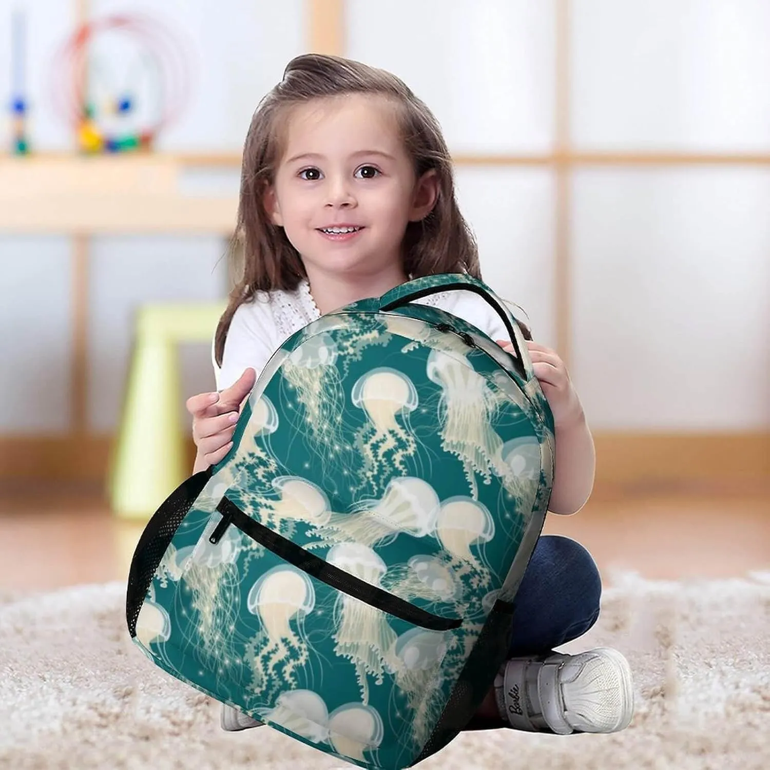 Jellyfish Backpack for Kids Girls Boys School, 16 Inches Cute Jellyfishes Theme Bookbag, Adjustable, Lightweight, Large Capacity, Colorful Daily Casual Backpacks