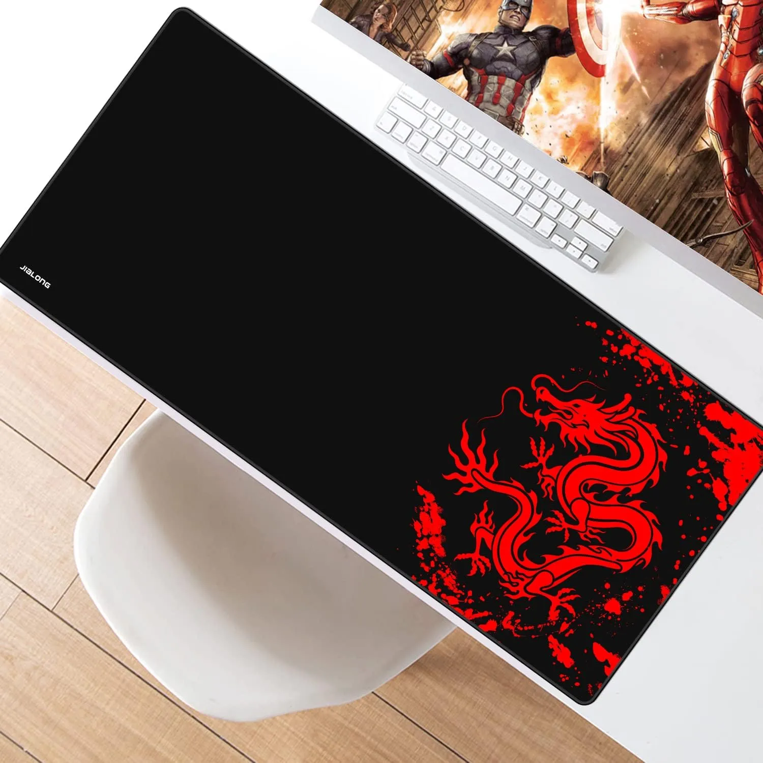 JIALONG Gaming Mouse Pad Large Size 35.4x15.7 inches Extended Desk Mousepad with Personalized Design for Laptop, Computer PC - Red Dragon