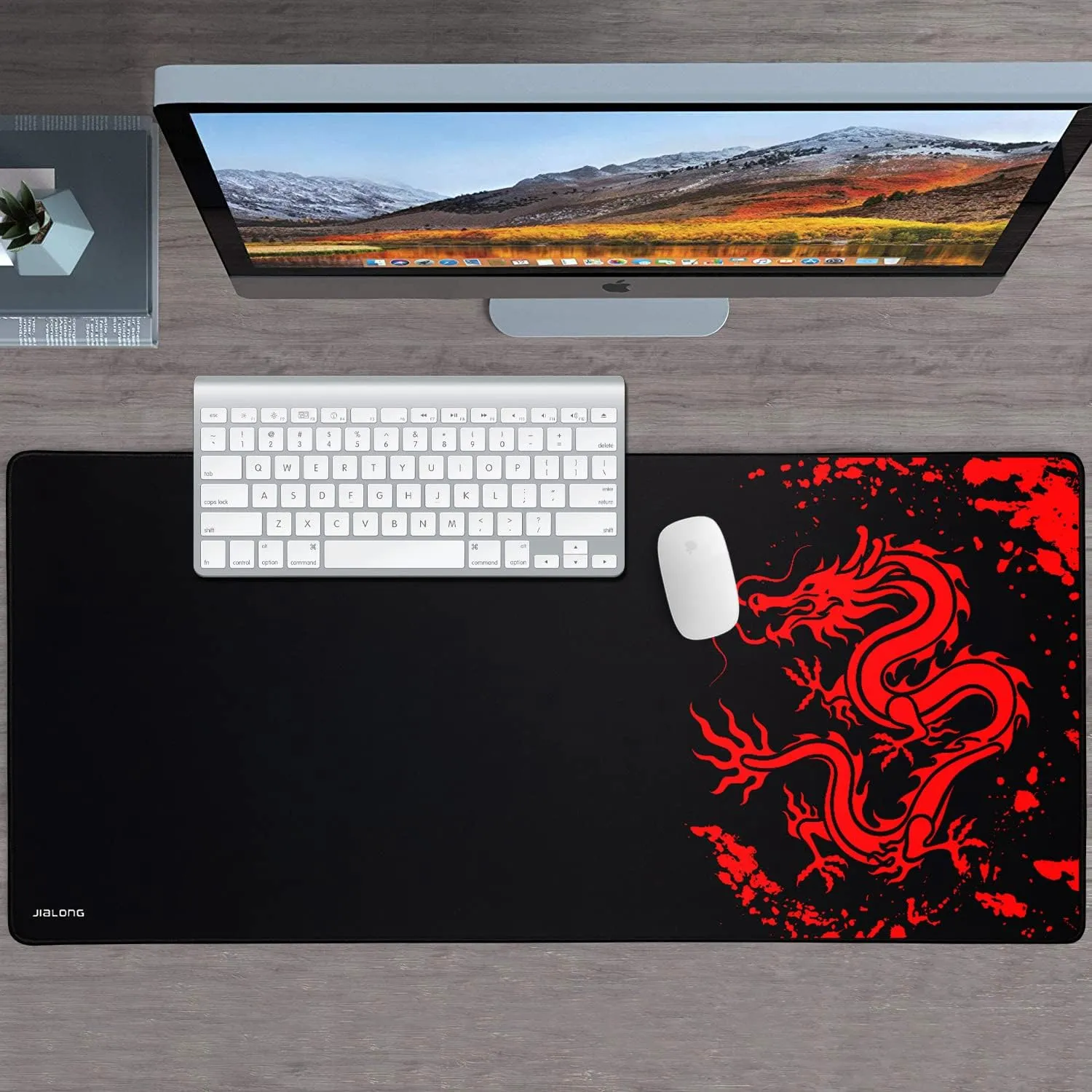 JIALONG Gaming Mouse Pad Large Size 35.4x15.7 inches Extended Desk Mousepad with Personalized Design for Laptop, Computer PC - Red Dragon