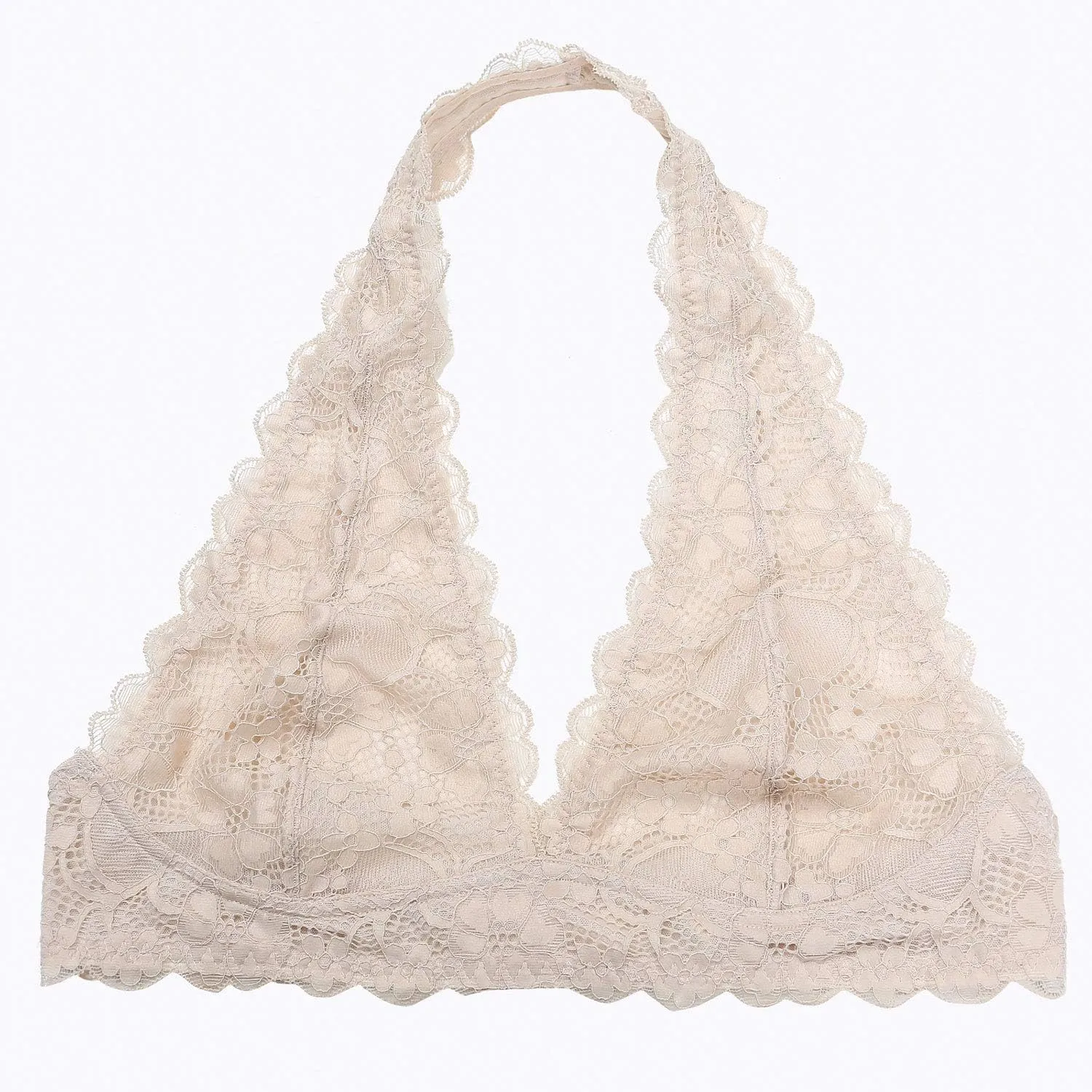 JOJOANS Halter Lace Bralette Unpadded Wireless Sheer Bra Bustier Full Coverage Lingerie…