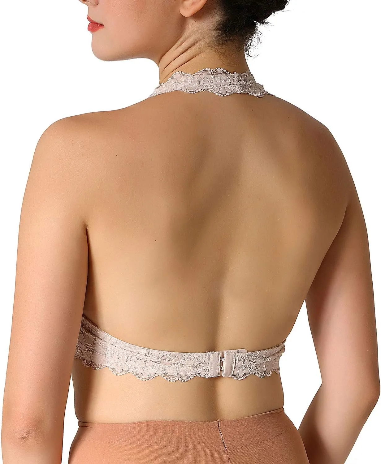 JOJOANS Halter Lace Bralette Unpadded Wireless Sheer Bra Bustier Full Coverage Lingerie…