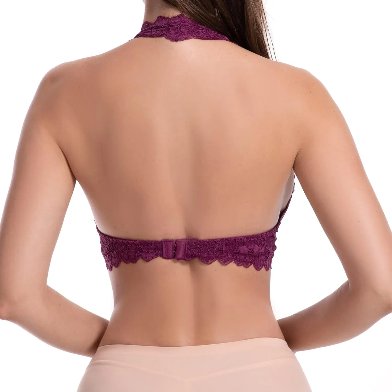 JOJOANS Halter Lace Bralette Unpadded Wireless Sheer Bra Bustier Full Coverage Lingerie…