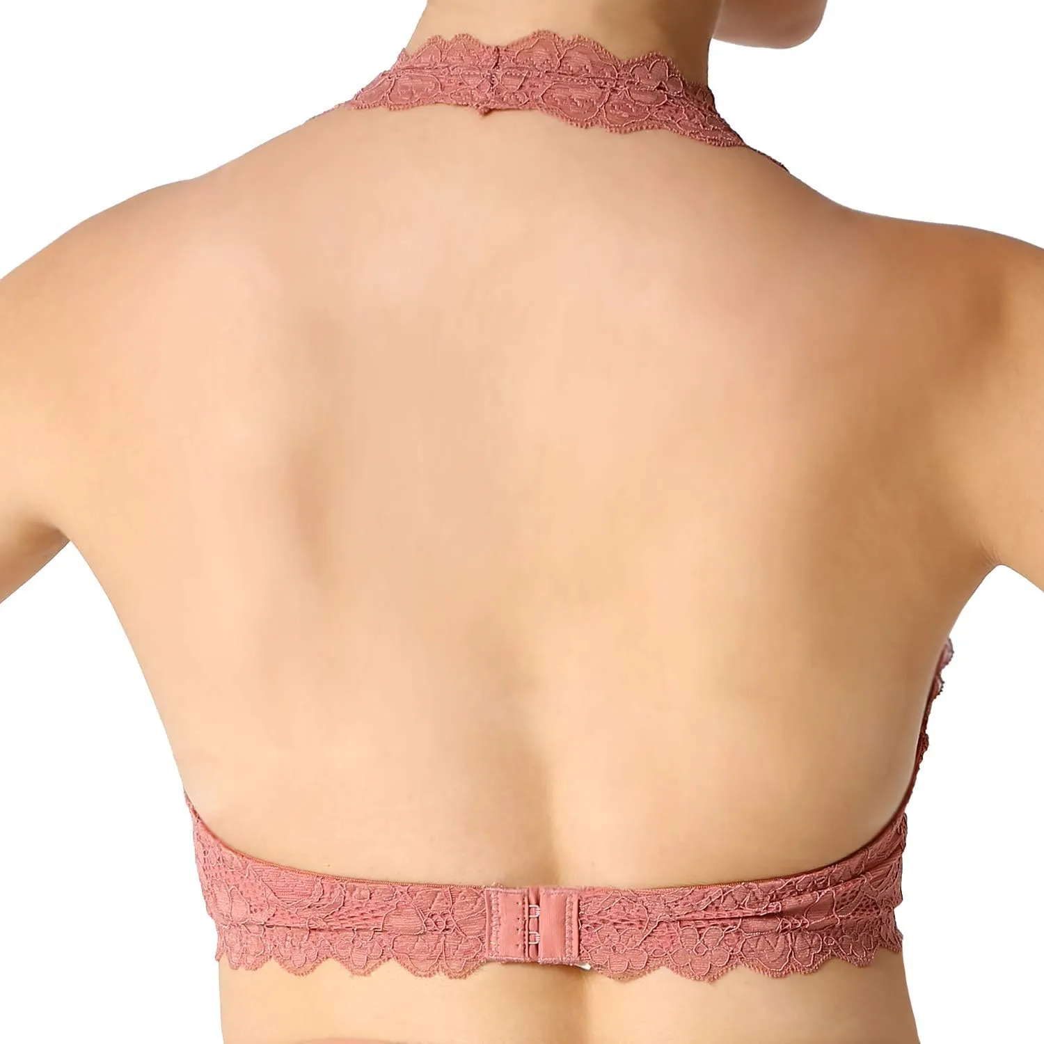 JOJOANS Halter Lace Bralette Unpadded Wireless Sheer Bra Bustier Full Coverage Lingerie…