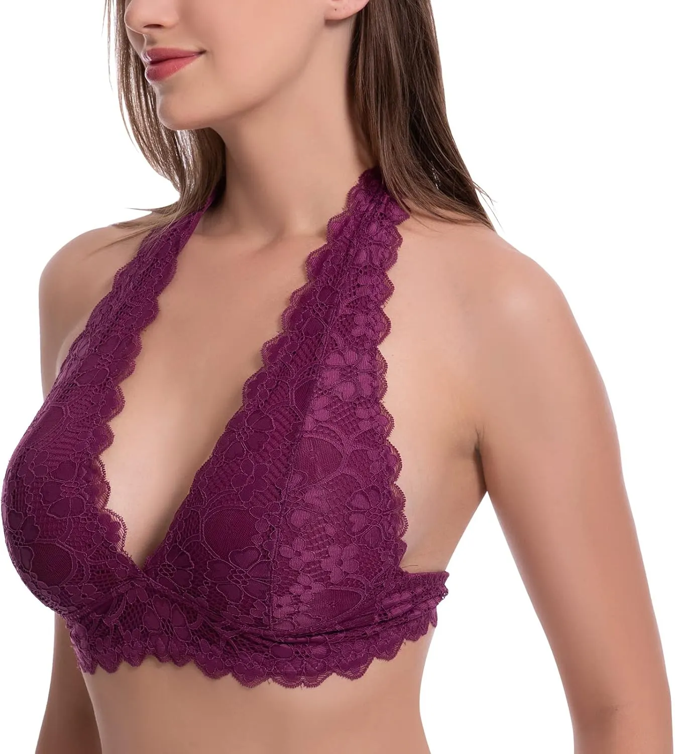 JOJOANS Halter Lace Bralette Unpadded Wireless Sheer Bra Bustier Full Coverage Lingerie…