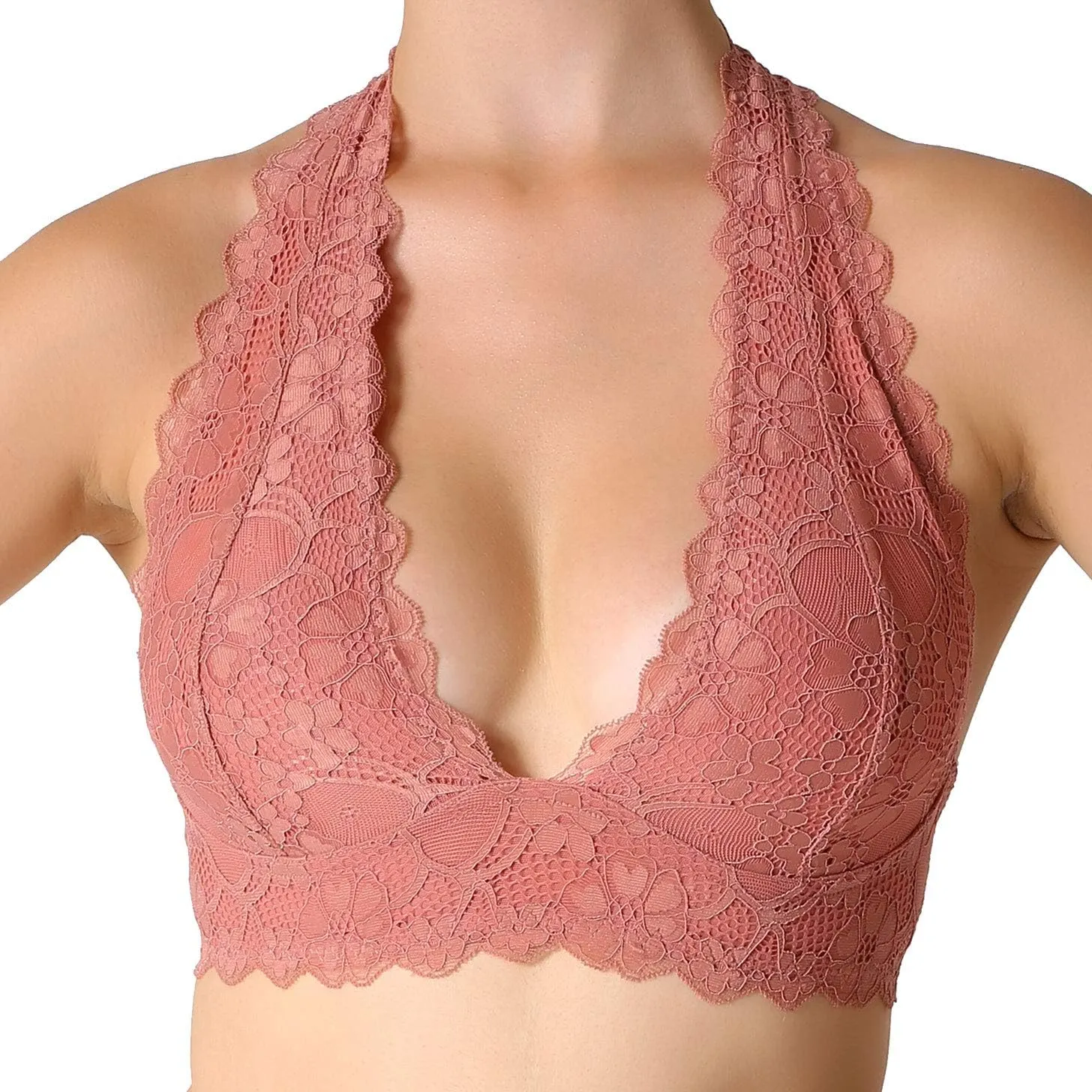 JOJOANS Halter Lace Bralette Unpadded Wireless Sheer Bra Bustier Full Coverage Lingerie…