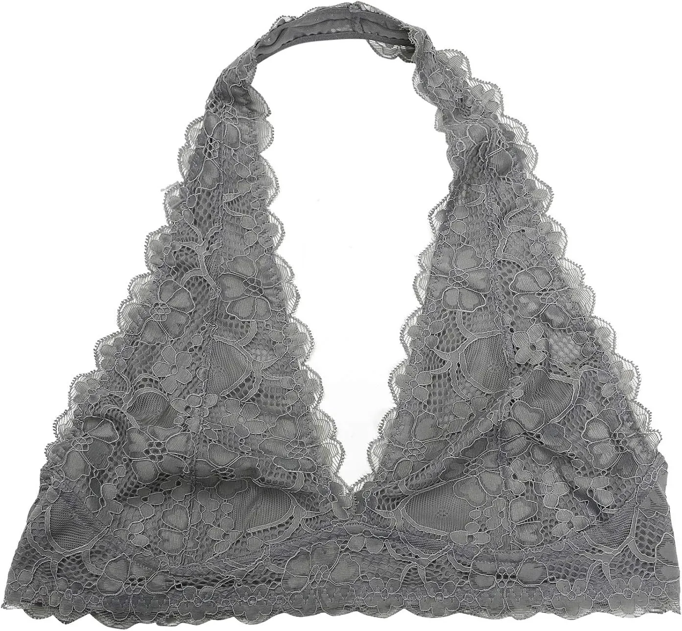 JOJOANS Halter Lace Bralette Unpadded Wireless Sheer Bra Bustier Full Coverage Lingerie…