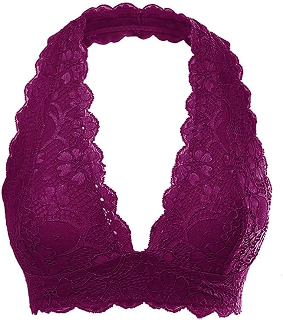 JOJOANS Halter Lace Bralette Unpadded Wireless Sheer Bra Bustier Full Coverage Lingerie…