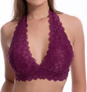 JOJOANS Halter Lace Bralette Unpadded Wireless Sheer Bra Bustier Full Coverage Lingerie…