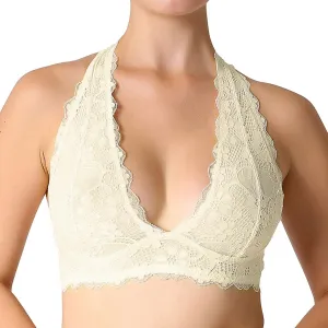 JOJOANS Halter Lace Bralette Unpadded Wireless Sheer Bra Bustier Full Coverage Lingerie…