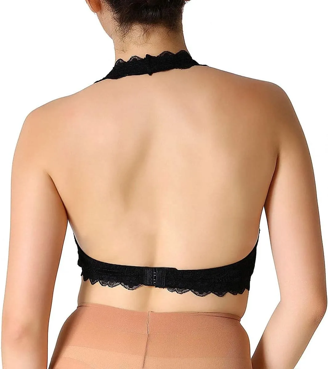 JOJOANS Halter Lace Bralette Unpadded Wireless Sheer Bra Bustier Full Coverage Lingerie…