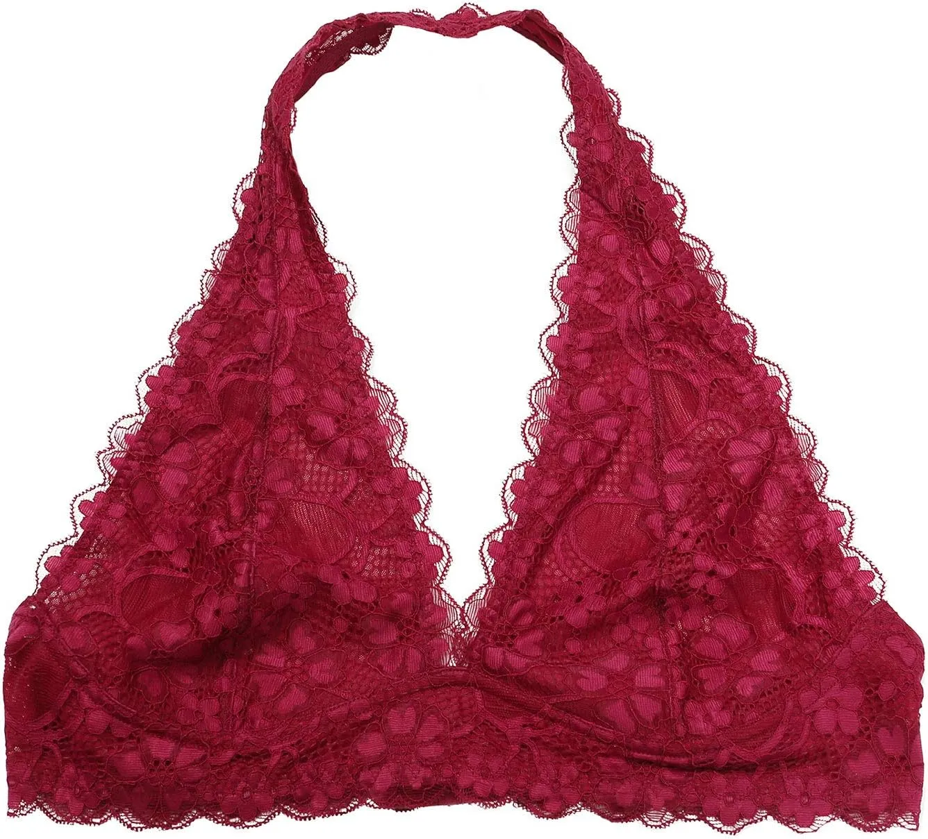 JOJOANS Halter Lace Bralette Unpadded Wireless Sheer Bra Bustier Full Coverage Lingerie…
