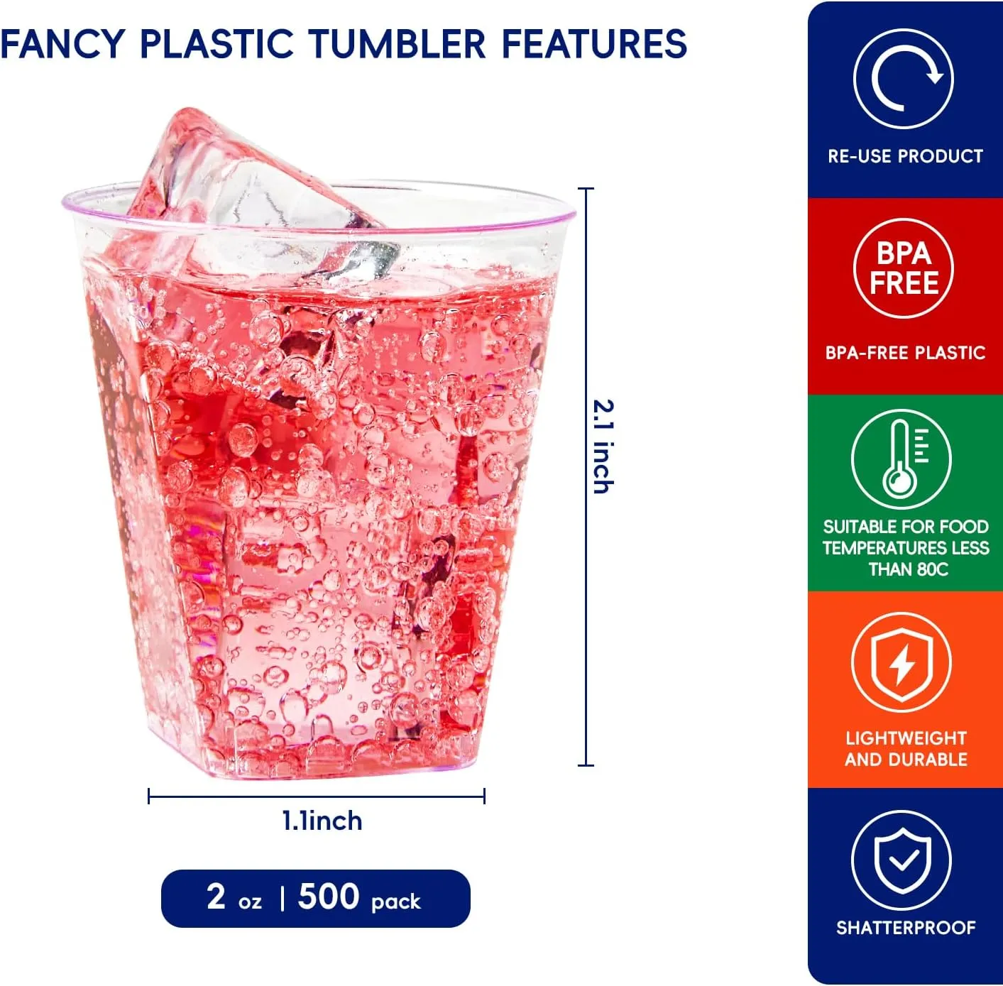 JOLLY CHEF 500 Pack 2 oz Plastic Shot Glasses Clear Disposable Plastic Cups Heavy-duty Party Glasses, Disposable Cups for Thanksgiving Christmas Halloween Party