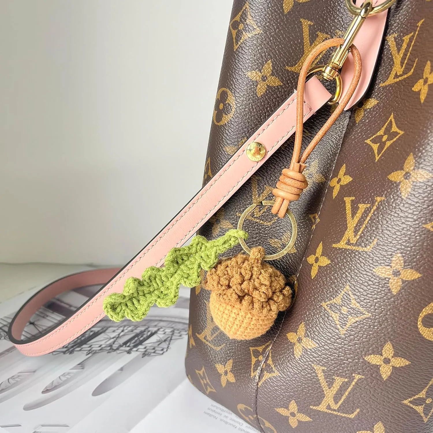 JOMODECOR Cute Acorn Keychain Handmade Wristlet Lanyard for Keys Crochet Knit Key Chains& Keyrings Accessories for Women & Girls, Handbag Backpack Charms
