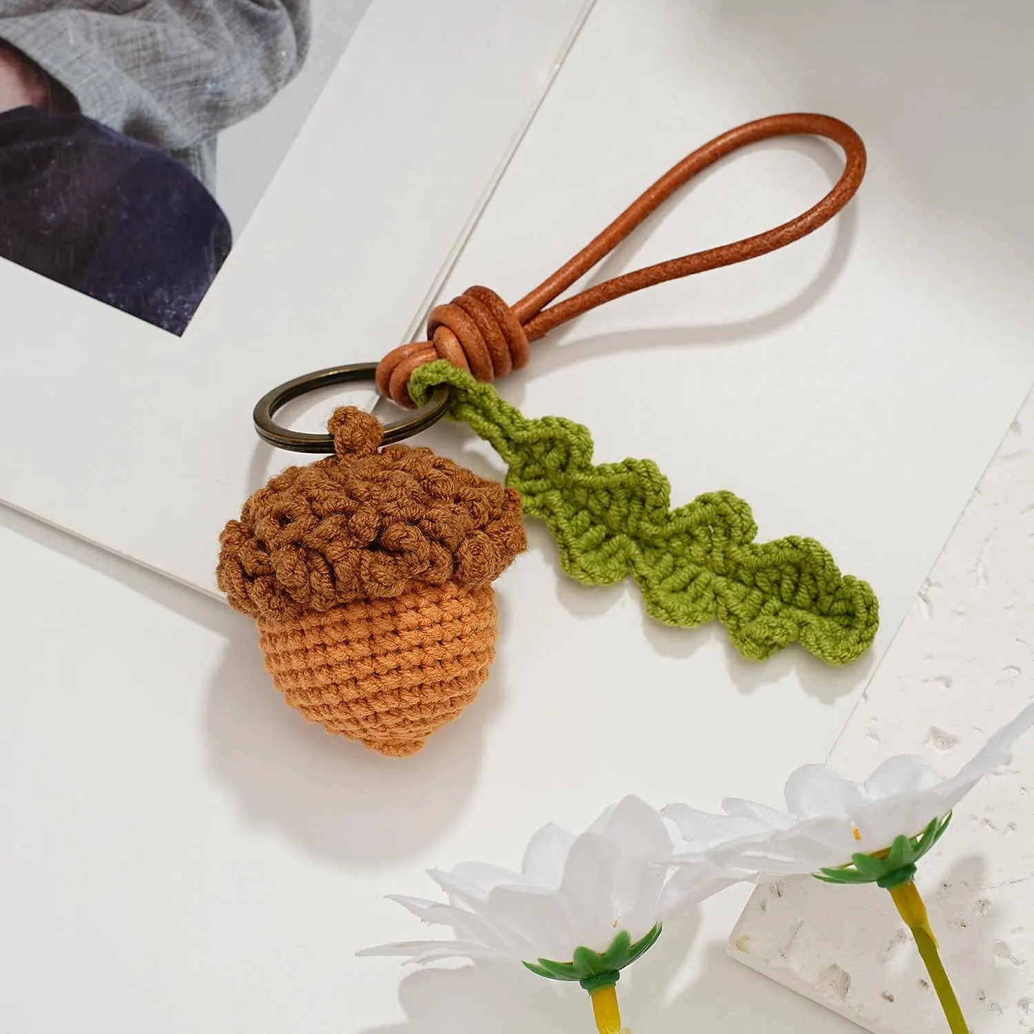 JOMODECOR Cute Acorn Keychain Handmade Wristlet Lanyard for Keys Crochet Knit Key Chains& Keyrings Accessories for Women & Girls, Handbag Backpack Charms