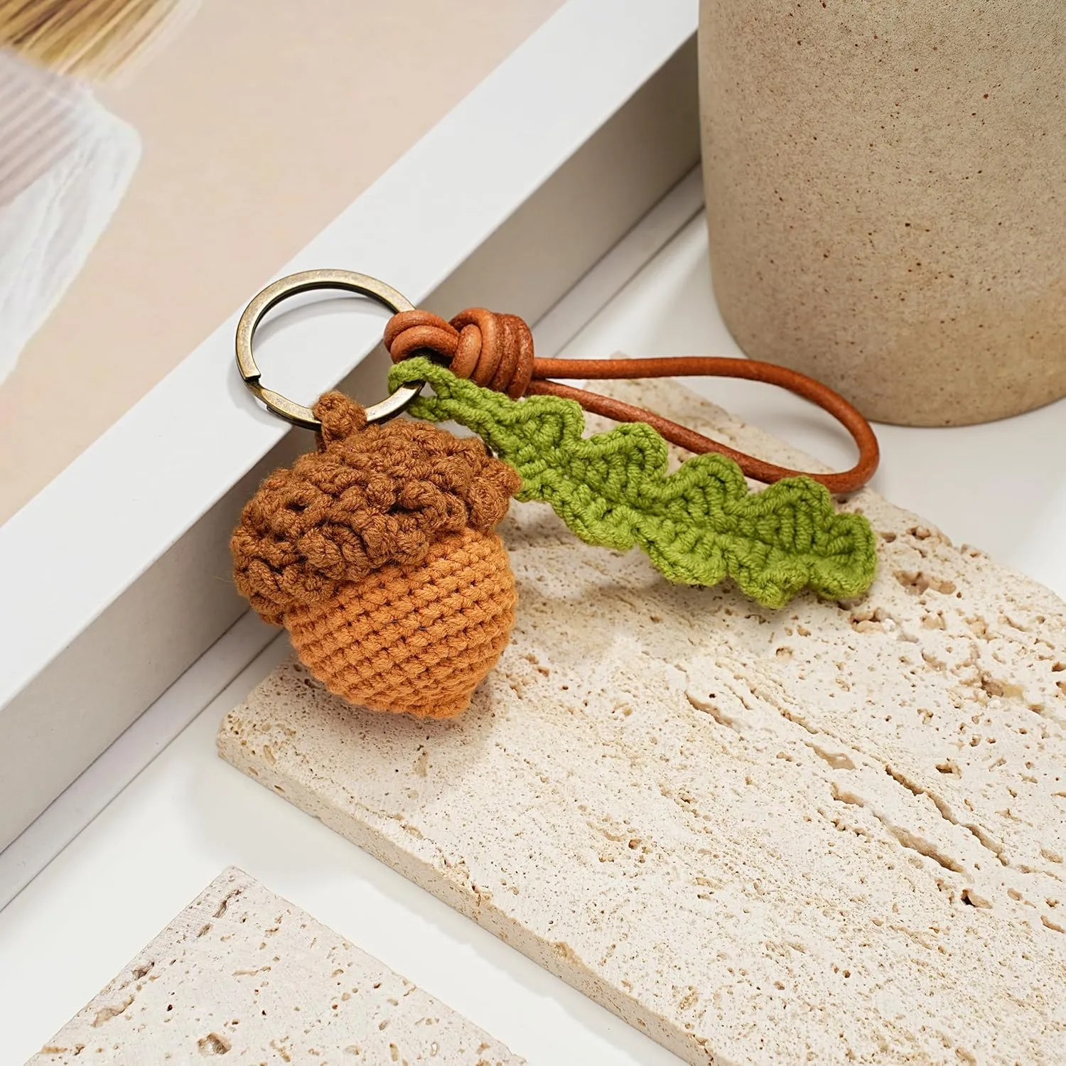 JOMODECOR Cute Acorn Keychain Handmade Wristlet Lanyard for Keys Crochet Knit Key Chains& Keyrings Accessories for Women & Girls, Handbag Backpack Charms