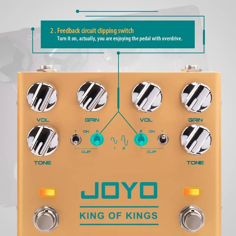 JOYO Dual Crunch Pure Analog Circuit Overdrive Effect Pedal with Independent Clipping for Electric Guitar - True Bypass (King of Kings R-20)