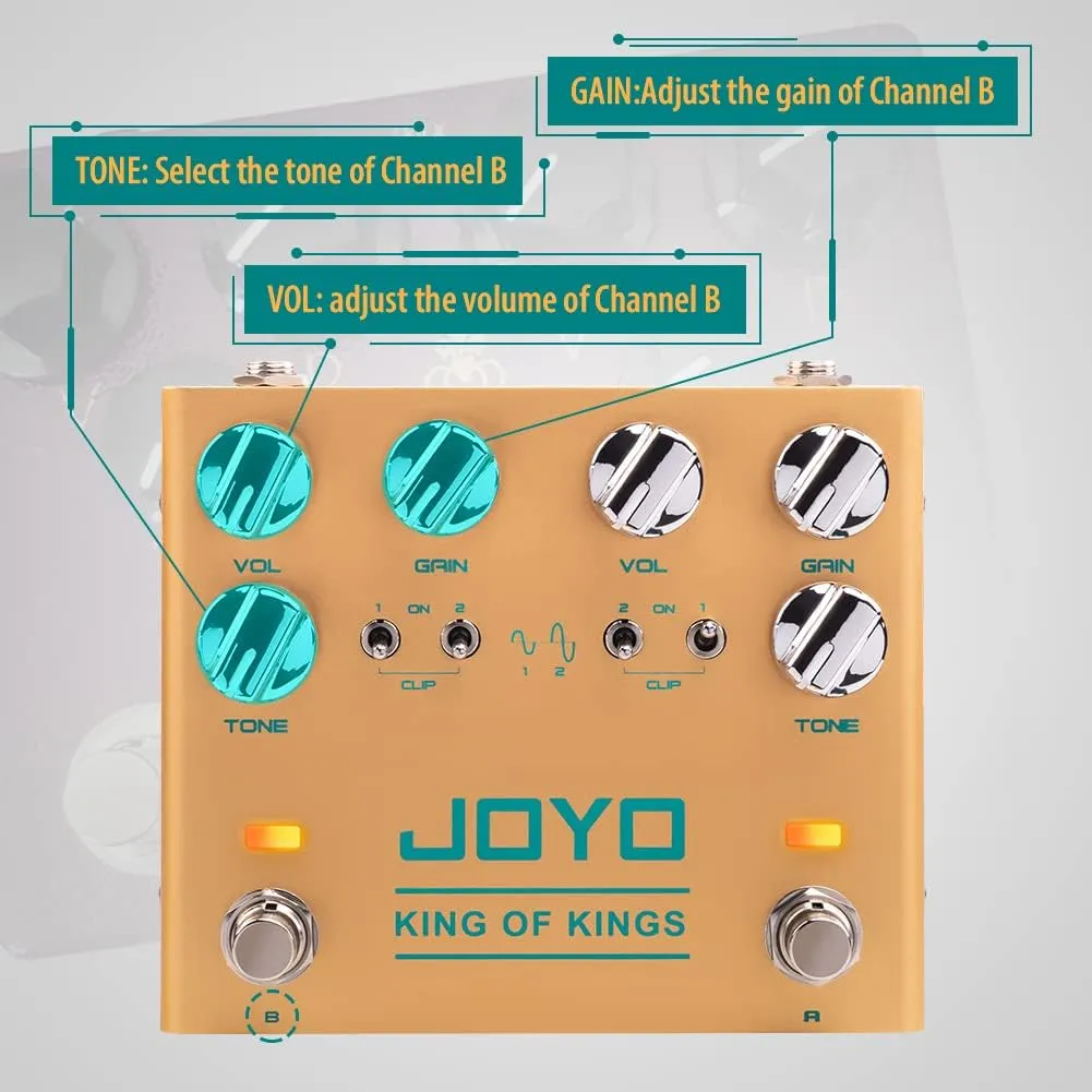 JOYO Dual Crunch Pure Analog Circuit Overdrive Effect Pedal with Independent Clipping for Electric Guitar - True Bypass (King of Kings R-20)